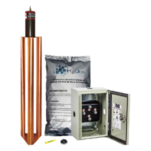 Kit de puesta a tierra / 100 A / Electrodo de cobre electrolítico / Acoplador 1500 A NEMA 4 / Filtro LCR / Compuesto mejorador Kit de puesta a tierra / 100 A / Electrodo de cobre electrolítico / Acoplador 1500 A NEMA 4 / Filtro LCR / Compuesto mejorador