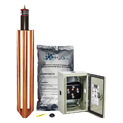 Kit de puesta a tierra / 100 A / Electrodo de cobre electrolítico / Acoplador 1500 A NEMA 4 / Filtro LCR / Compuesto mejorador