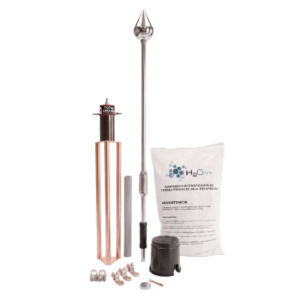 Kit Pararrayo con Avance de Cebado / 60 m (196.9 ft) / Punta Acero Inoxidable / Resistencia < 2 Ohm / 100 A / Compuesto H2OHM Certificado