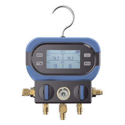 Manifold Digital / 2 Válvulas / Sensor Alta Precisión / LCD Retroiluminada / Rango -14 a 800 psi (55 bar) / 40+ Refrigerantes / Anti-Caídas