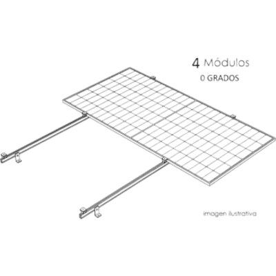 Sistema de Montaje Solar / Techo Plano / 1 Módulo / Viento 140 km/h / Inclinación 15° / Área 4 m² (43.1 ft²)