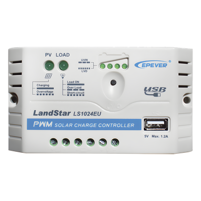 Controlador de Carga Solar PWM / 10A / 12/24V Auto / USB 5V/2A / Tierra Positivo Común / LED