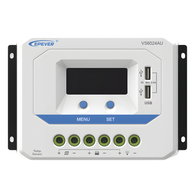 Controlador Solar PWM / 60A / 12/24V Auto / Doble USB / Pantalla LCD / VOC 50V / Tierra Positivo Común / Entrada 9V-32V