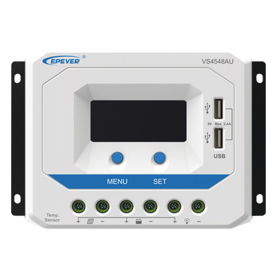 Controlador Solar de Carga PWM / 12/24/36/48 V Auto / 45 A / 96 V PV / Display LCD / USB 2.4 A / -25°C a 55°C