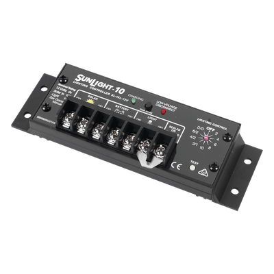 Controlador Solar para Iluminación / 20 A / 12 Vcc / 10 Opciones de Iluminación / Detección Automática Día/Noche / Regulación 14.1 V