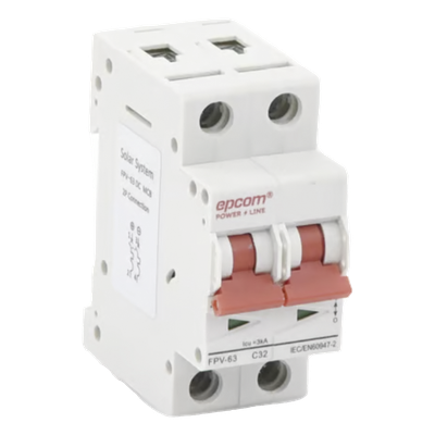 Interruptor Termomagnético DC / 2 Polos / 32 A / 800 Vcc / Curva C / 6 kA / Montaje Riel DIN