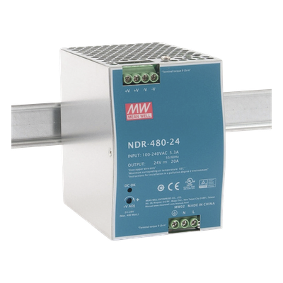 Fuente de Poder Industrial / 480W / Salida 24Vcc 20A / Entrada 100-240Vca / Eficiencia 92.5% / Riel DIN