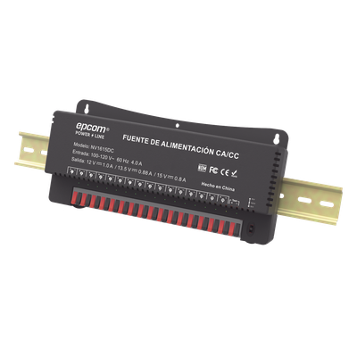 Fuente de Poder para 16 Cámaras / Salida Ajustable 12/13.5/15 Vcc / 16 A / 200 W / Montaje en Pared / Operación -20°C a 70°C