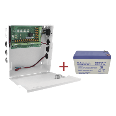 Fuente de Alimentación / 18 Salidas / 20 A / Voltaje Ajustable 11-15 VCC / Batería de Respaldo 12 VCC 7 Ah / Entrada Universal 96-264 VCA