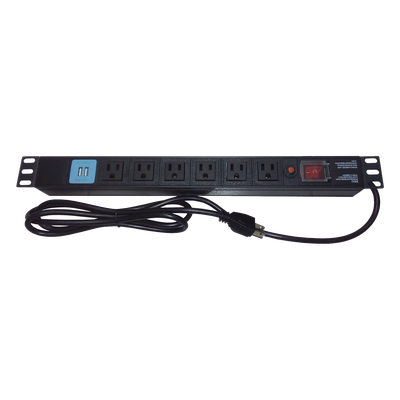 PDU Horizontal / 6 Contactos NEMA 5-15R / 2 Puertos USB 5V/2.1A / 1UR / 19" / 1875 W / Cable 1.80 m (5.9 ft)