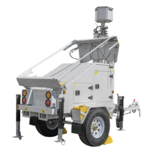 Torre de Vigilancia Móvil / Mástil Retráctil 7.5 m (24.6 ft) / 3 Bases para Paneles Solares / Traila para Videovigilancia o Iluminación / Construcción Resistente a Clima Adverso