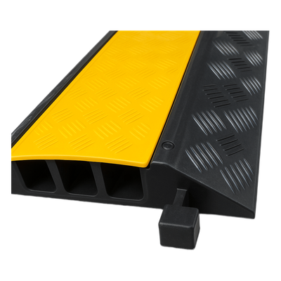 Protector de Cable / 3 Canales / Carga 5 Toneladas / Canal 30x30 mm / Base Goma y Tapa Plástico / 90 cm Largo / Amarillo-Negro
