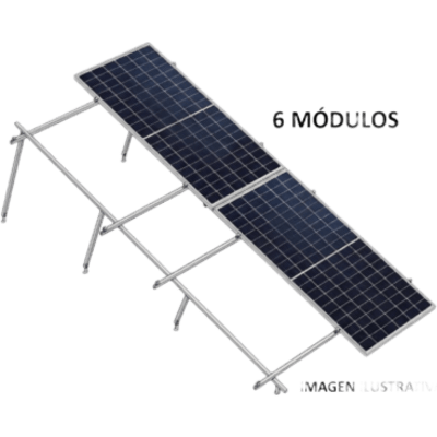 Montaje Solar / 6 Módulos / Inclinación 10° / 645 W / 2.382 m (7.81 ft) x 1.134 m (3.72 ft) / Viento 170 km/h