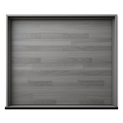Puerta de Garage Seccional / 9 x 7 Pies (2.74 x 2.13 m) / 4 Secciones / Núcleo de Poliuretano 42 mm / Lámina Calibre 26 / Aislamiento Térmico y Acústico / Acabado Laminado Gris